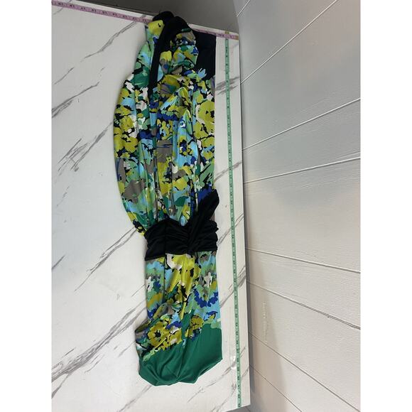 BCBG MAXAZRIA Faux Wrap Dress XS Green Yellow Spring Summer Career Y2K Preppy - Picture 7 of 9